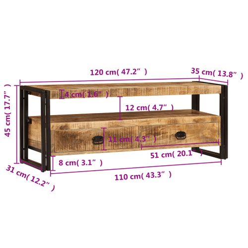 Meuble TV 120x35x45 Cm Bois Solide De Manguier