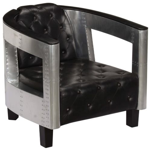 Fauteuil En Style D'aviation Noir Cuir Véritable