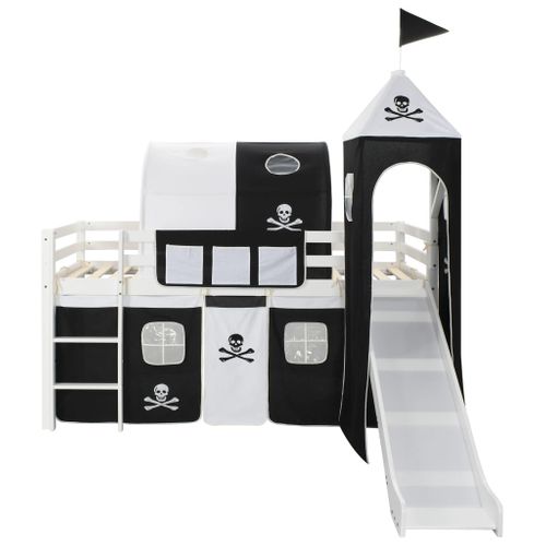 Lit Mezzanine Pour Enfants Avec Toboggan Cadre En Pin Avec Barres De Sécurité 97x208 Cm