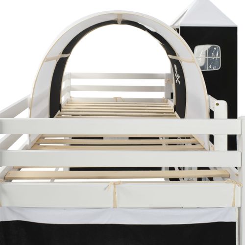 Lit Mezzanine Pour Enfants Avec Toboggan Cadre En Pin Avec Barres De Sécurité 97x208 Cm