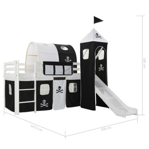 Lit Mezzanine Pour Enfants Avec Toboggan Cadre En Pin Avec Barres De Sécurité 97x208 Cm