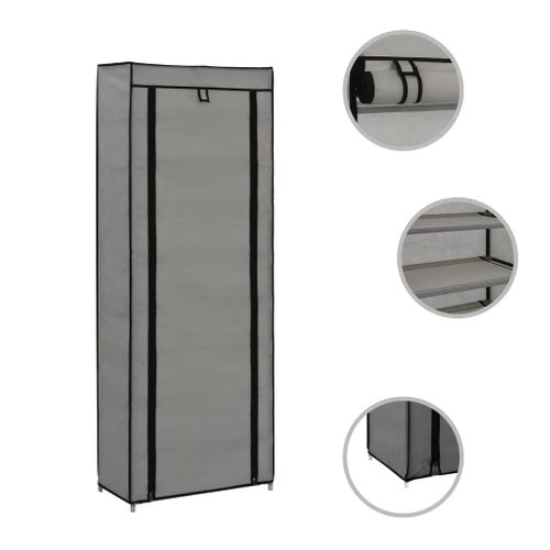Armoire à Chaussures Avec Housse Gris 57x29x162 Cm Tissu