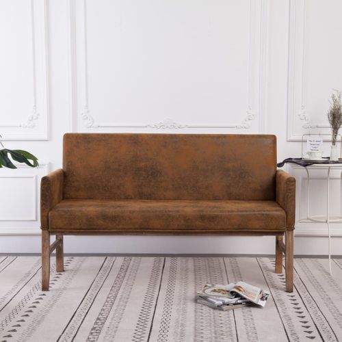 Banc Avec Accoudoir 140 Cm Marron Simili Daim