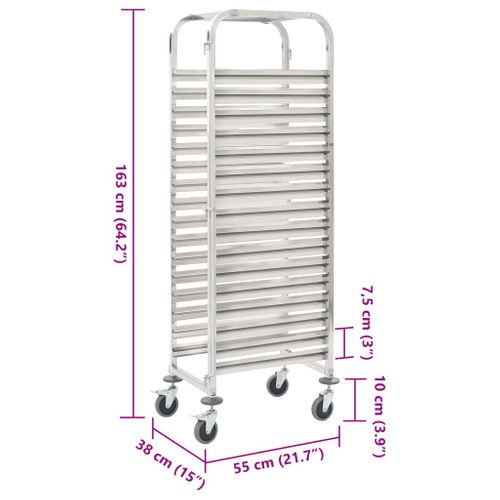 Chariot De Cuisine Pour 16 Plateaux 38x55x163 Cm Inox