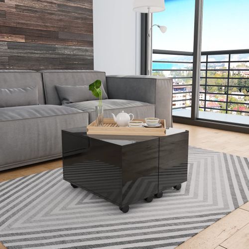 Table Basse Noir Brillant 60x60x35 Cm Bois Contreplaqué