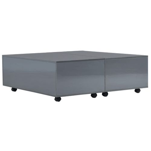 Table Basse Gris Brillant 100x100x35 Cm