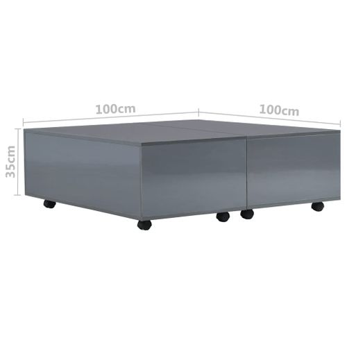 Table Basse Gris Brillant 100x100x35 Cm