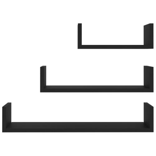 Étagères Murales 3 Pièces Noir Bois Contreplaqué