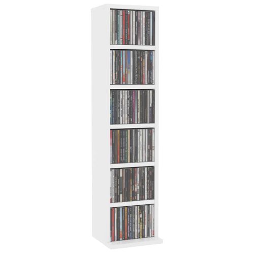 Armoire à Cd Blanc 21x20x88 Cm Bois Contreplaqué 6 Compartiments Ouverts