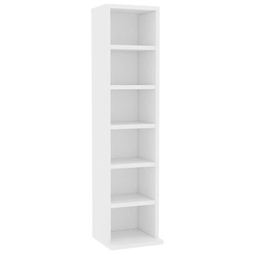 Armoire à Cd Blanc 21x20x88 Cm Bois Contreplaqué 6 Compartiments Ouverts