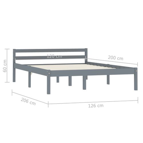 Cadre De Lit Sans Matelas Gris Bois De Pin Massif 120x200 Cm