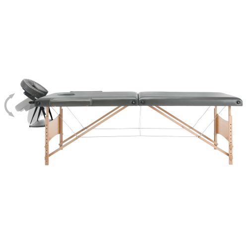 Table De Massage Avec 2 Zones Cadre En Bois Anthracite 186x68cm