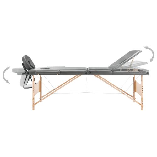 Table De Massage Avec 3 Zones Cadre En Bois Anthracite 186x68cm