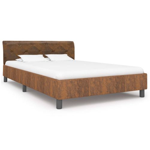 Cadre De Lit Sans Matelas Marron Simili Daim 120x200 Cm