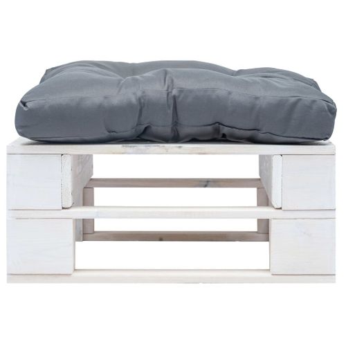 Repose-pied Palette De Jardin Avec Coussin Gris Blanc Bois