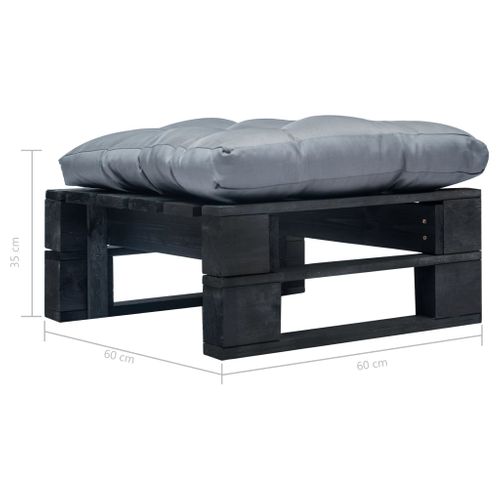 Repose-pied Palette De Jardin Avec Coussin Gris Noir Bois