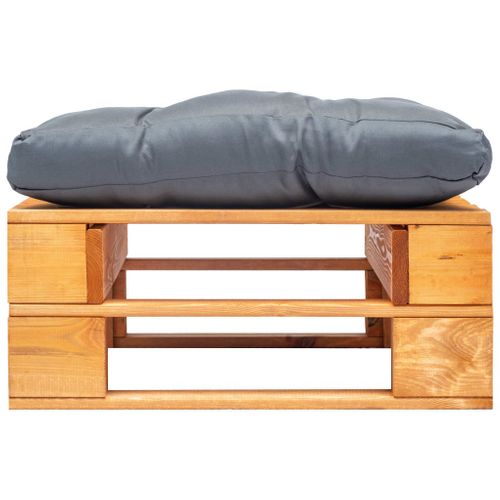 Repose-pied Palette De Jardin Et Coussin Gris Marron Miel Bois