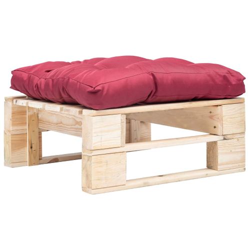 Repose-pied Palette De Jardin Et Coussin Rouge Bois Naturel