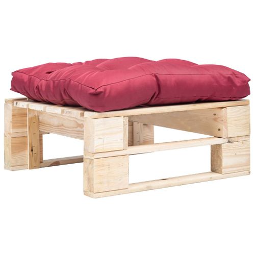 Repose-pied Palette De Jardin Et Coussin Rouge Bois Naturel