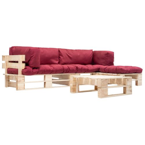 Salon De Jardin Palette 4 PCs Avec Coussins Rouge Bois