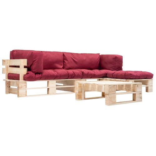 Salon De Jardin Palette 4 PCs Avec Coussins Rouge Bois