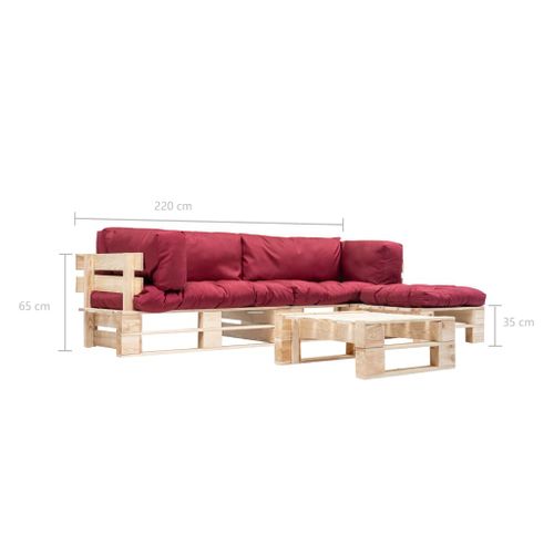 Salon De Jardin Palette 4 PCs Avec Coussins Rouge Bois