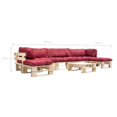 Salon De Jardin Palette 6 PCs Avec Coussins Rouge Bois