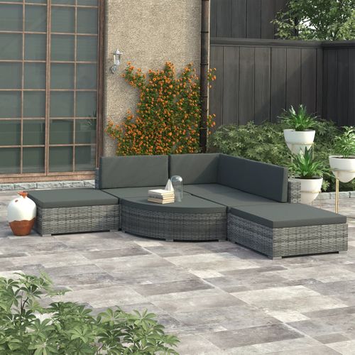 Salon De Jardin 6 Pièces Avec Coussins Résine Tressée Gris