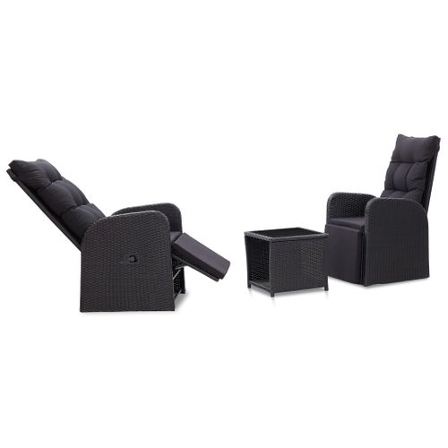 Mobilier De Bistro 3 PCs Avec Coussins Résine Tressée Noir