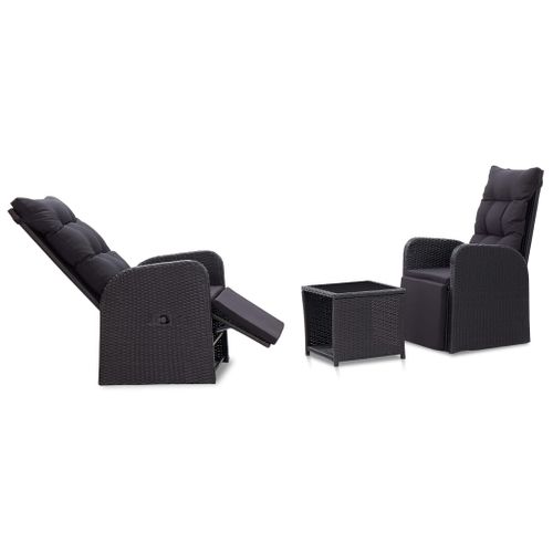Mobilier De Bistro 3 PCs Avec Coussins Résine Tressée Noir