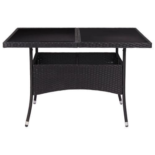 Table à Dîner D'extérieur Noir Résine Tressée Et Verre