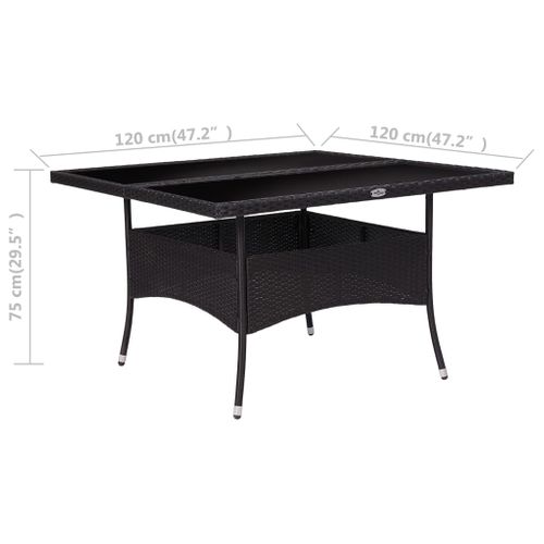 Table à Dîner D'extérieur Noir Résine Tressée Et Verre