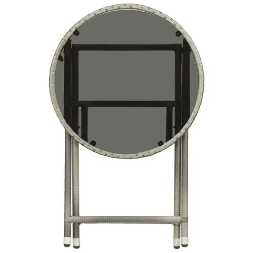 Table à Thé Gris 60 Cm Résine Tressée Et Verre Trempé