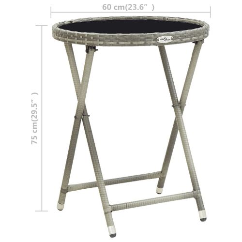 Table à Thé Gris 60 Cm Résine Tressée Et Verre Trempé