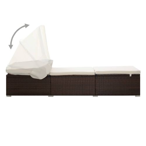 Chaise Longue Avec Auvent Et Coussin Résine Tressée Marron