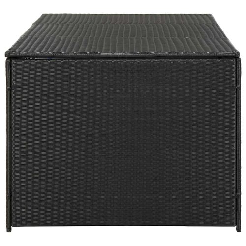 Coffre De Rangement Jardin Résine Tressée 180x90x70 Cm Noir Avec Pieds Surélevés Et Étanche