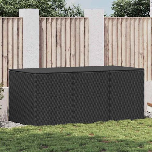 Coffre De Rangement Jardin Résine Tressée 180x90x70 Cm Noir Avec Pieds Surélevés Et Étanche