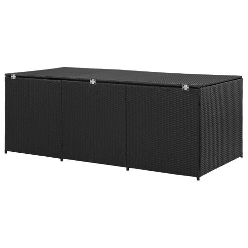 Coffre De Rangement Jardin Résine Tressée 180x90x70 Cm Noir Avec Pieds Surélevés Et Étanche