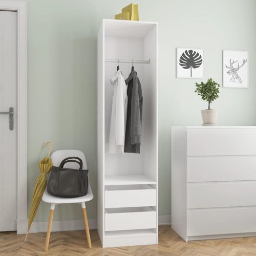 Vidaxl Garde-robe Avec Tiroirs Blanc 50x50x200 Cm Bois D'ingénierie Penderie Armoire De Rangement
