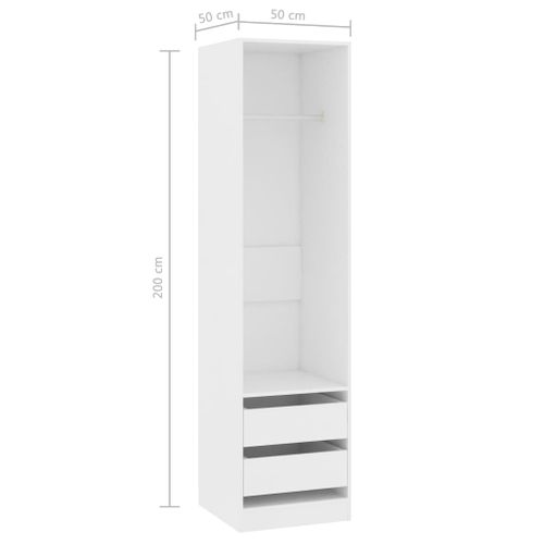 Vidaxl Garde-robe Avec Tiroirs Blanc 50x50x200 Cm Bois D'ingénierie Penderie Armoire De Rangement