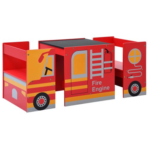Jeu De Table Et Chaises D'enfants 3 Pièces Camion De Pompiers Bois