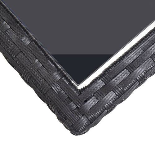 Table De Jardin Noir 110x53x72 Cm Verre Et Résine Tressée