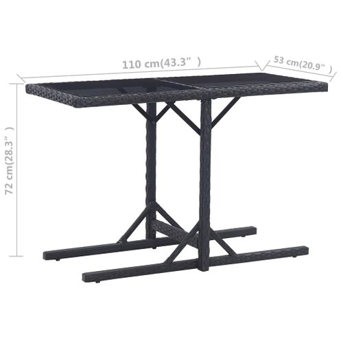 Table De Jardin Noir 110x53x72 Cm Verre Et Résine Tressée