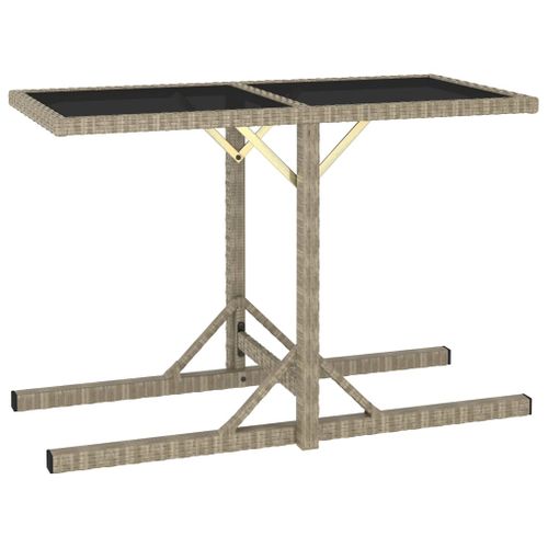 Table De Jardin Beige 110x53x72 Cm Verre Et Résine Tressée