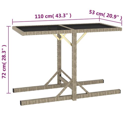 Table De Jardin Beige 110x53x72 Cm Verre Et Résine Tressée