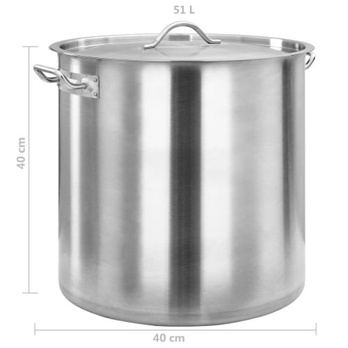 Marmite Inox 50 L 40x40 Cm Avec Couvercle Et Poignées Induction Gaz