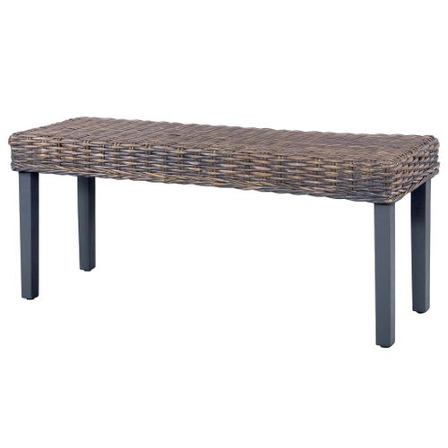 Banc 110 Cm Gris Rotin Naturel Kubu Et Bois D'acajou Massif