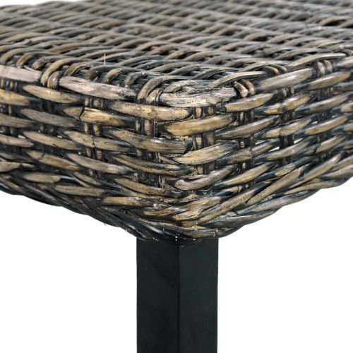 Banc 110 Cm Noir Rotin Naturel Kubu Et Bois D'acajou Massif