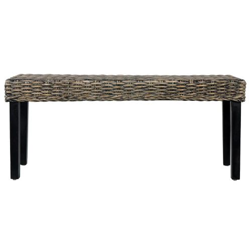 Banc 110 Cm Noir Rotin Naturel Kubu Et Bois D'acajou Massif