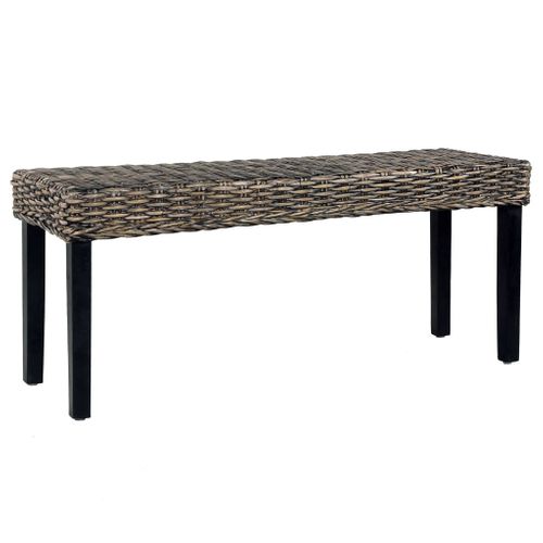 Banc 110 Cm Noir Rotin Naturel Kubu Et Bois D'acajou Massif